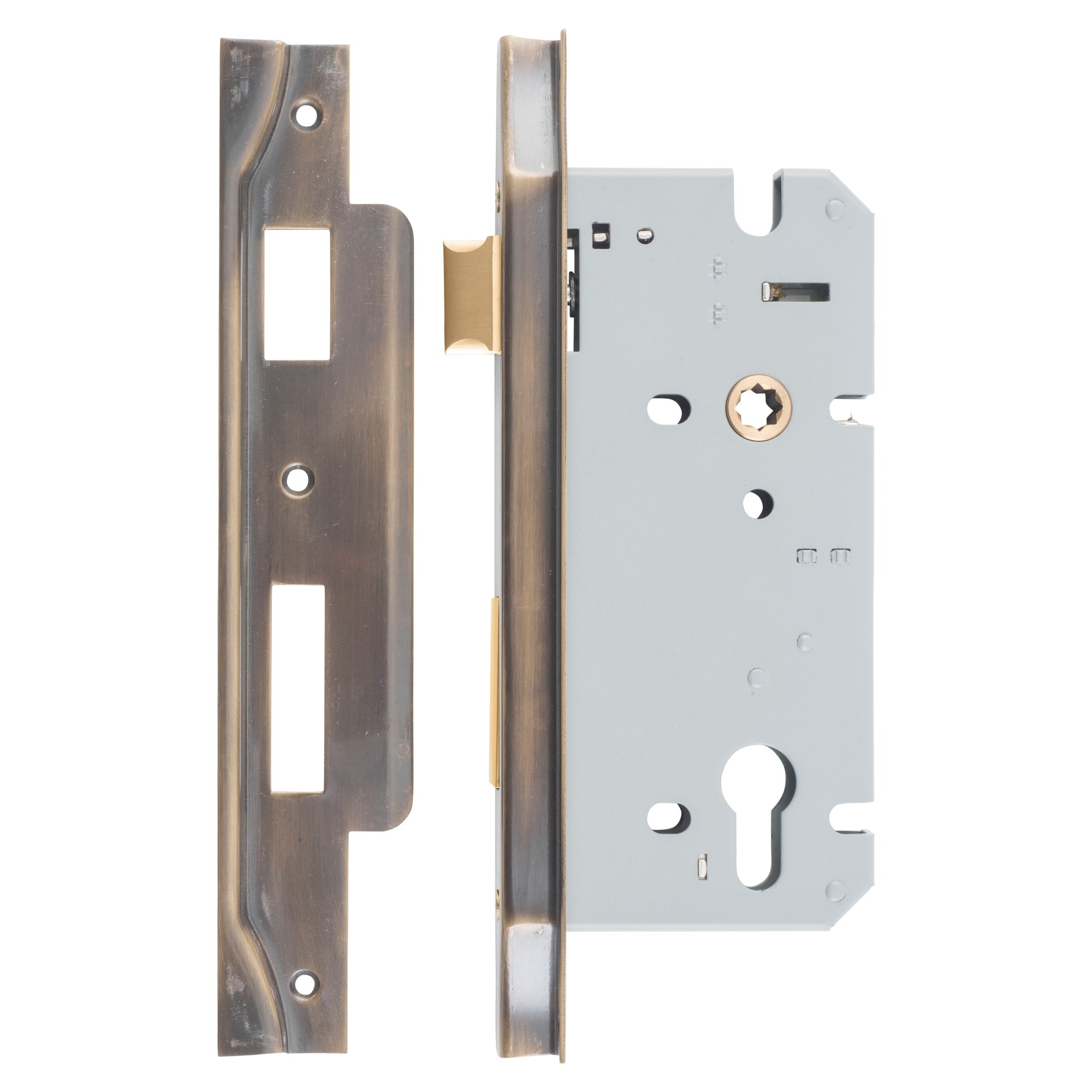 Mortice Lock Euro Rebated CTC85mm Backset 60mm Signature Brass, Antique Brass