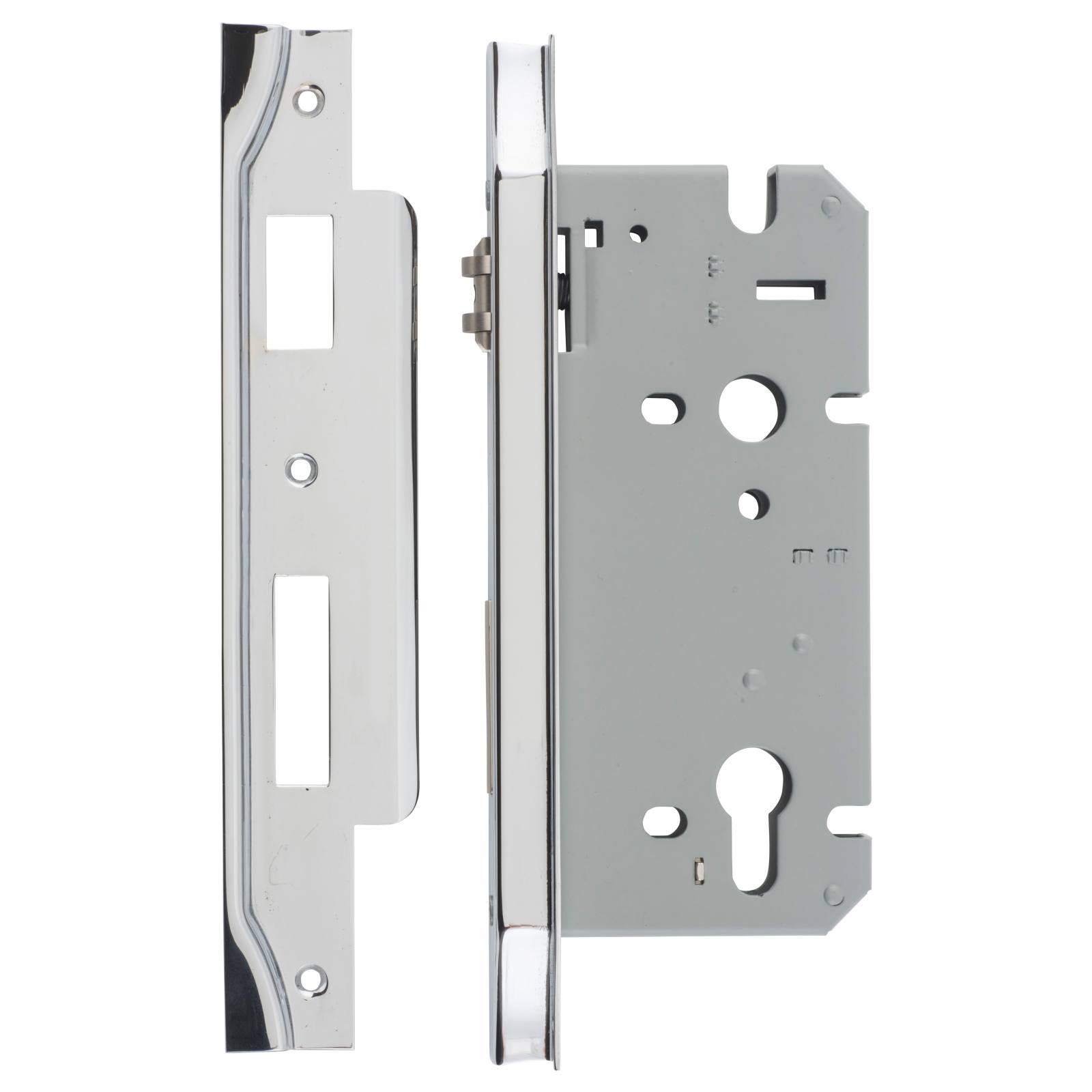 Rebated 85mm Roller Euro Mortice Locks 60mm Backset, Chrome