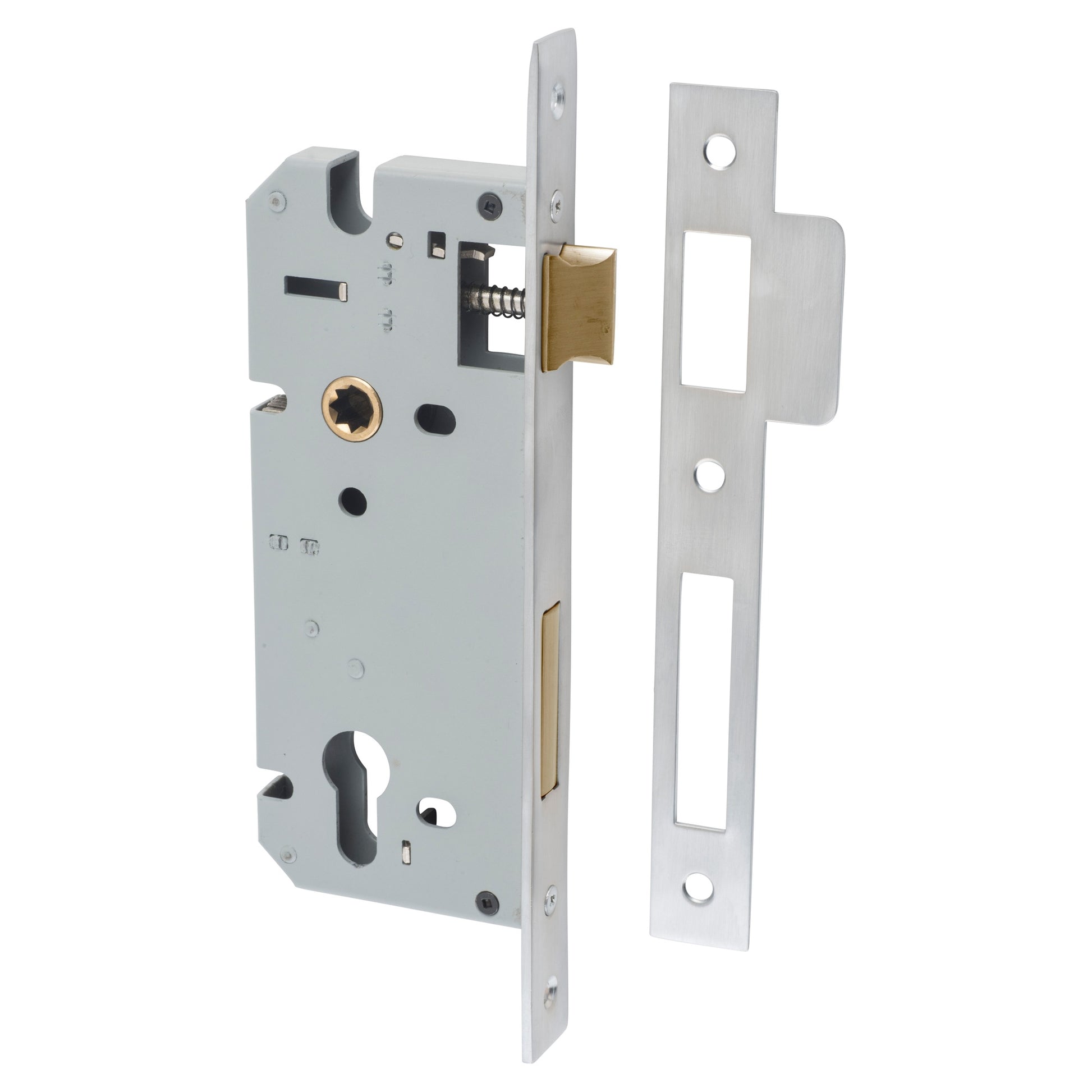 Mortice Lock Euro CTC85mm Backset 45mm Brushed Chrome, Satin Chrome