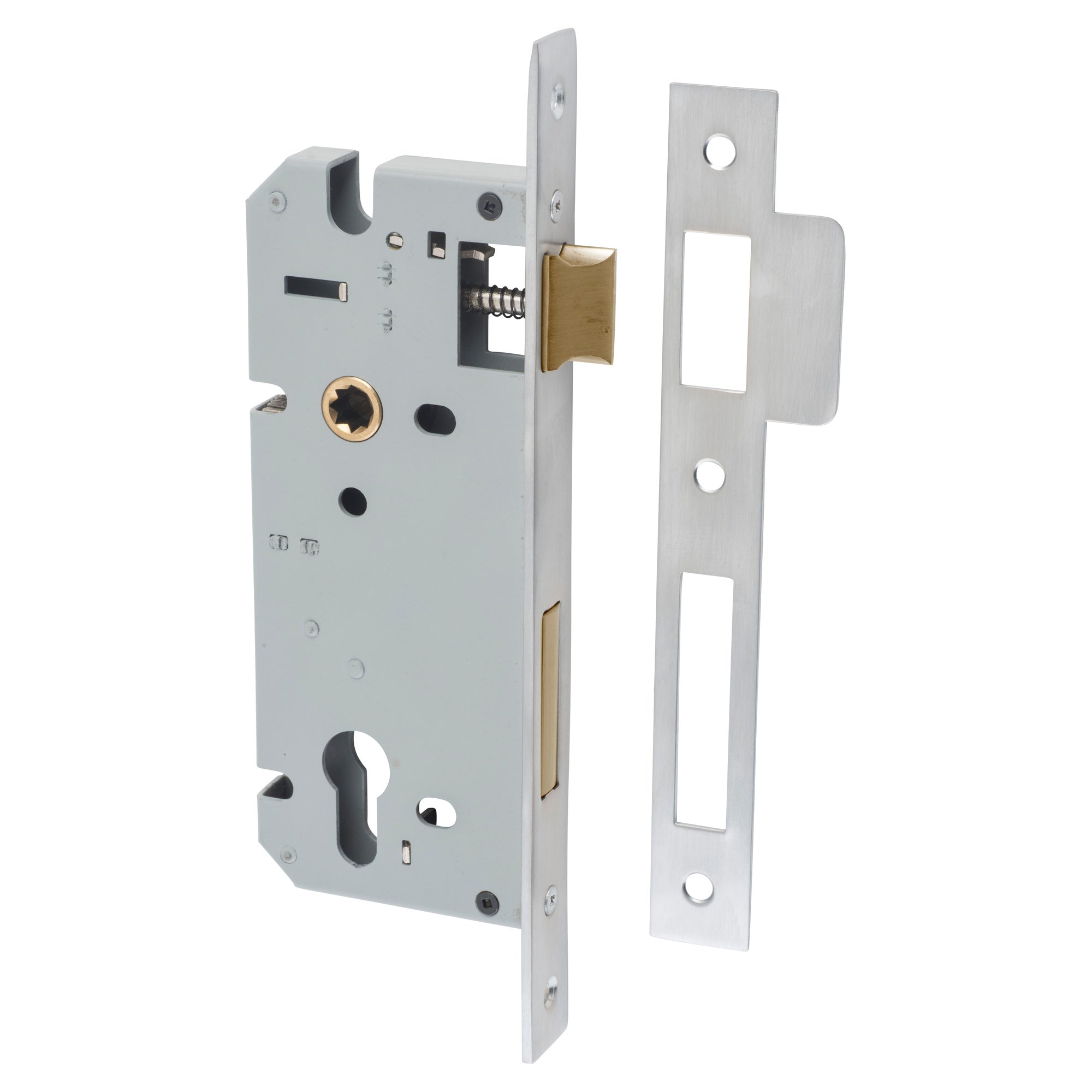 Mortice Lock Euro CTC85mm Backset 45mm Brushed Chrome, Satin Chrome