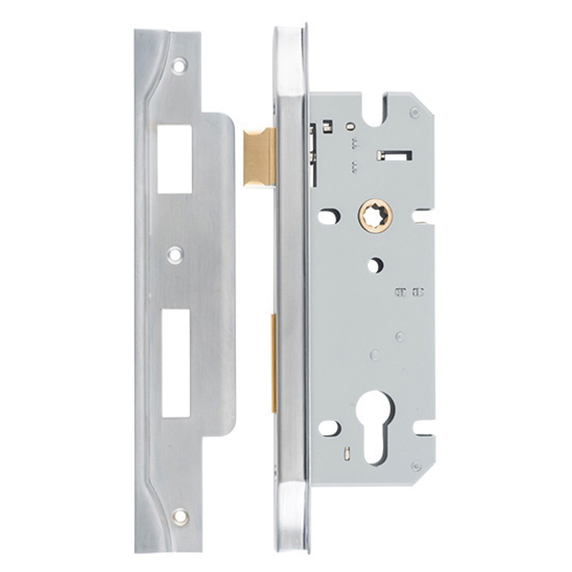 Mortice Lock Euro Rebated CTC85mm Backset 45mm Brushed Chrome, Satin Chrome