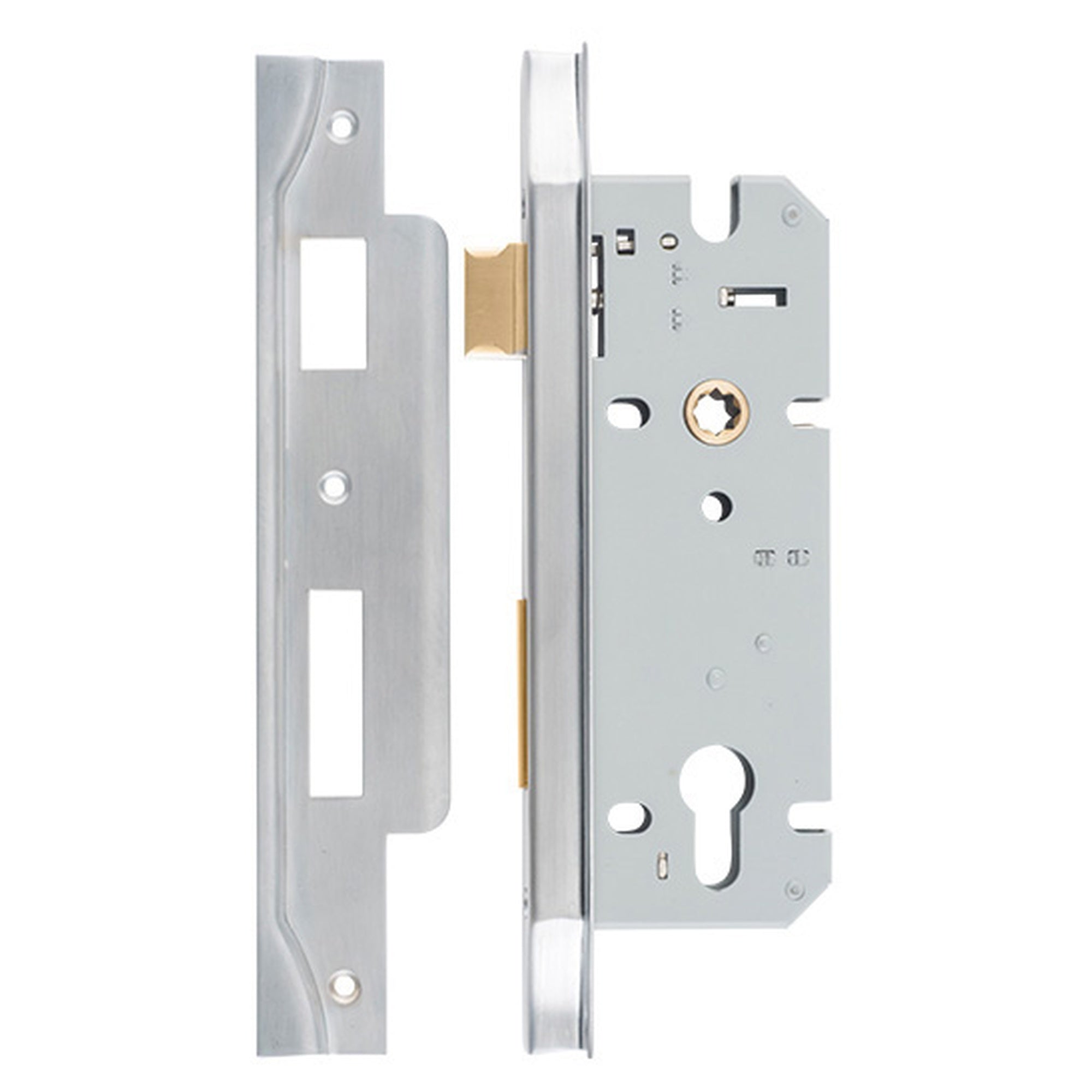 Mortice Lock Euro Rebated CTC85mm Backset 45mm Brushed Chrome, Satin Chrome