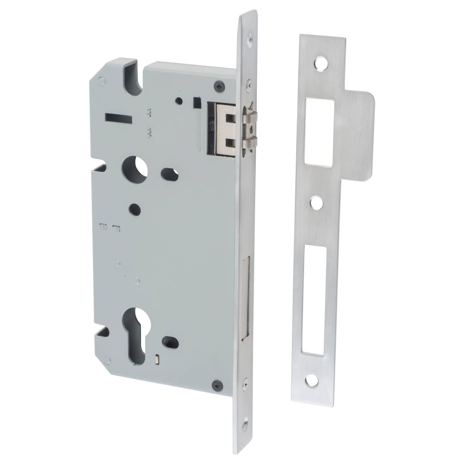 85mm Euro Roller Lock (60mm Backset), Brushed Chrome