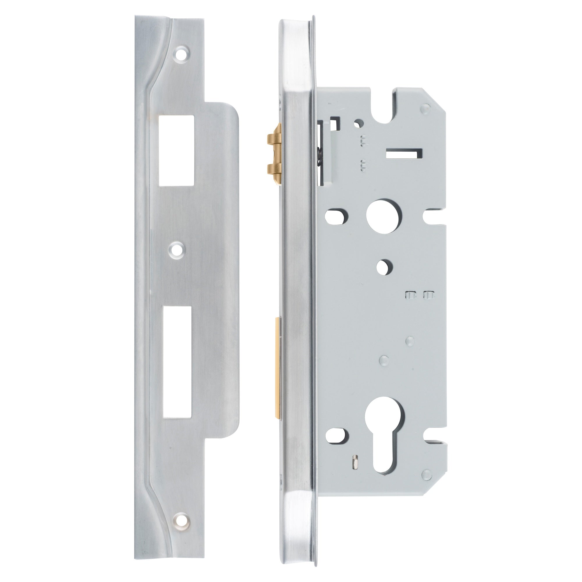 Mortice Lock Roller Euro Rebated CTC85mm BS45mm Brushed Chrome, Satin Chrome