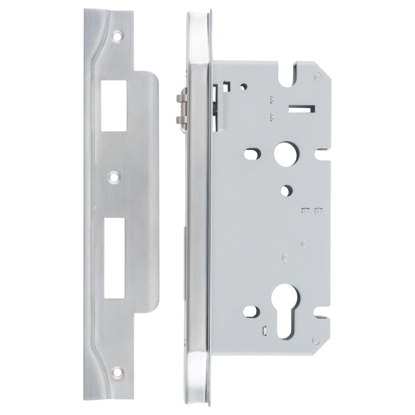 Rebated 85mm Roller Euro Mortice Locks 60mm Backset, Satin Chrome
