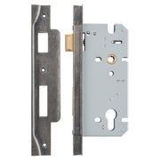 Mortice Lock Euro Rebated CTC85mm Backset 60mm Distressed Nickel, Rumbled Nickel