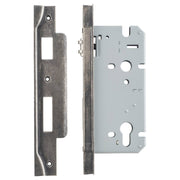 Rebated 85mm Roller Euro Mortice Locks 60mm Backset, Rumbled Nickel