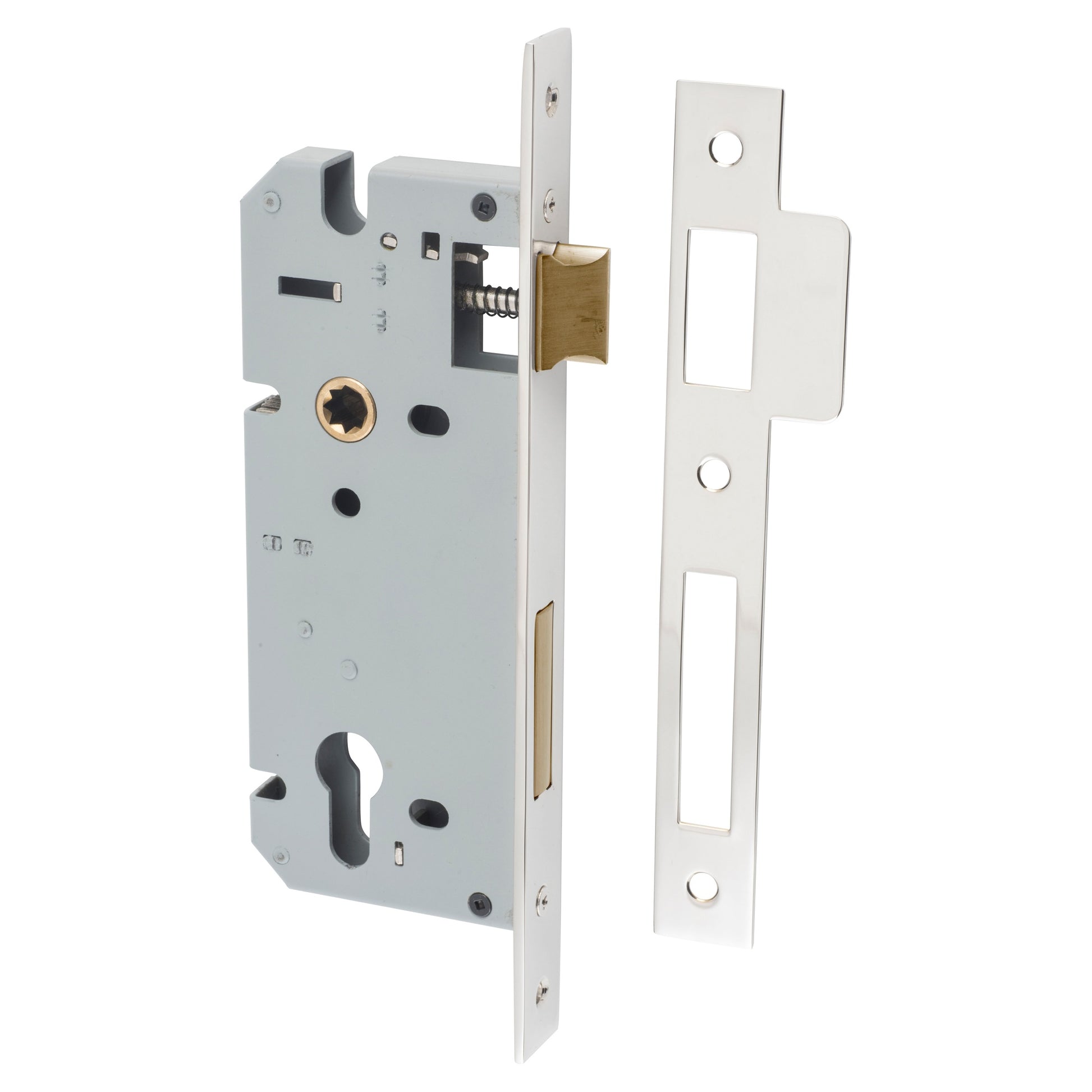Mortice Lock Euro CTC85mm Backset 45mm, Polished Nickel