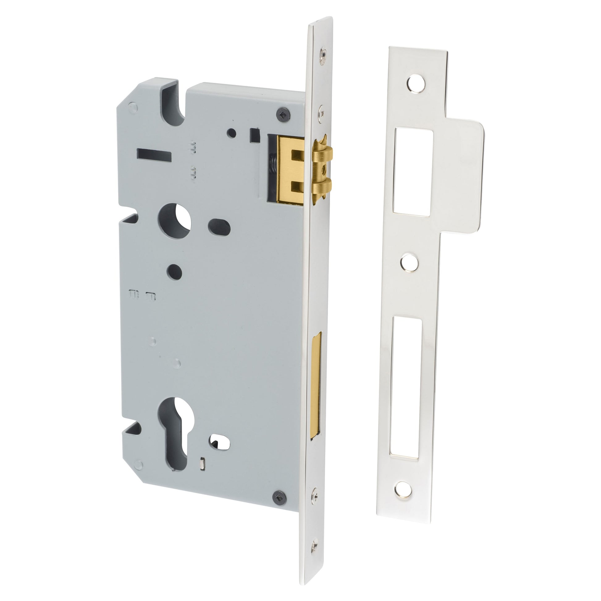 Mortice Lock Roller Euro CTC85mm Backset 60mm, Polished Nickel