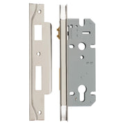 Mortice Lock Roller Euro Rebated CTC85mm BS45mm, Polished Nickel