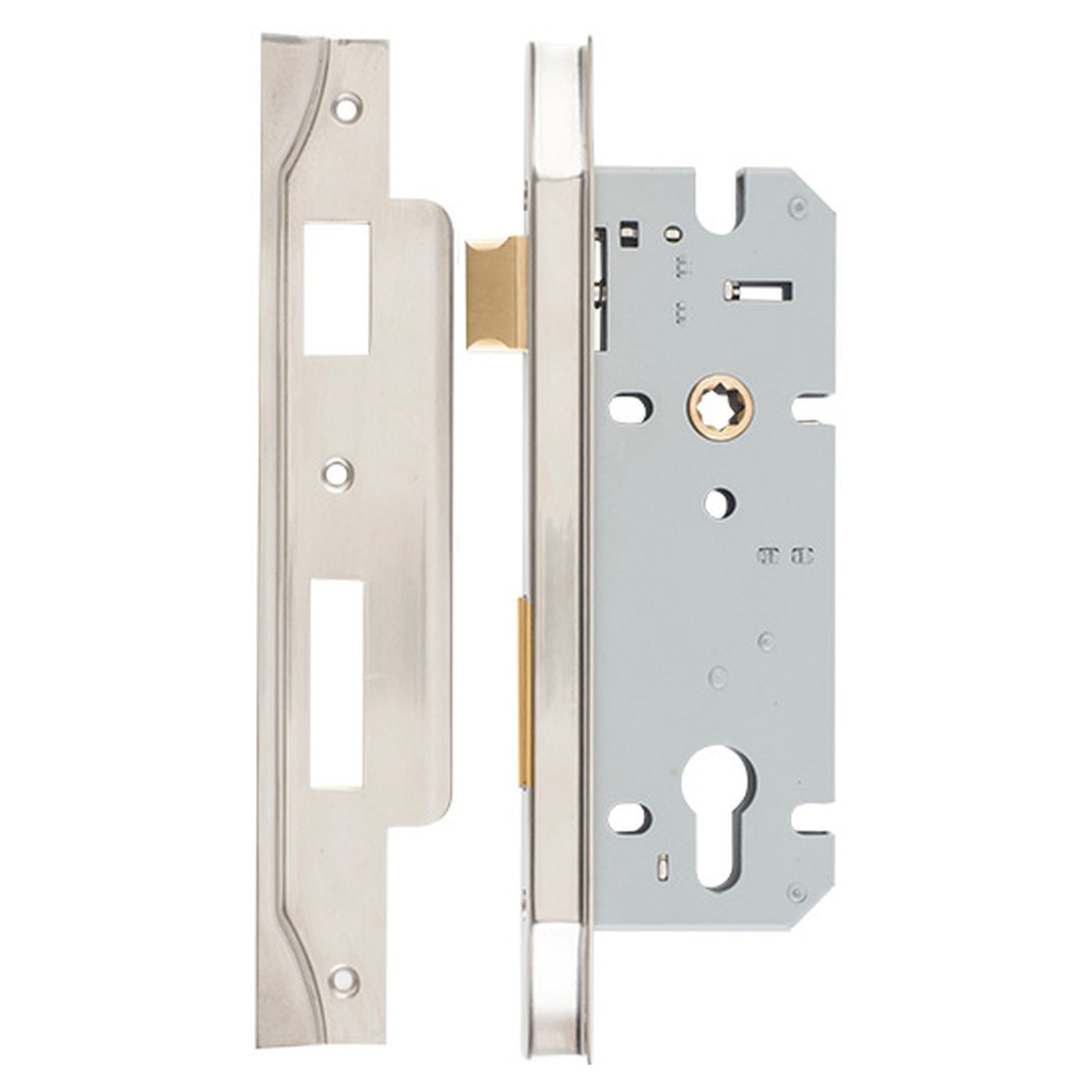 Mortice Lock Euro Rebated SN CTC85mm Backset 45mm, Satin Nickel