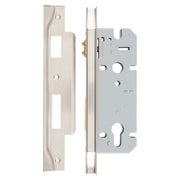 Mortice Lock Roller Euro Rebated CTC85mm BS45mm, Satin Nickel
