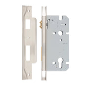 Rebated 85mm Roller Euro Mortice Locks 60mm Backset, Satin Nickel