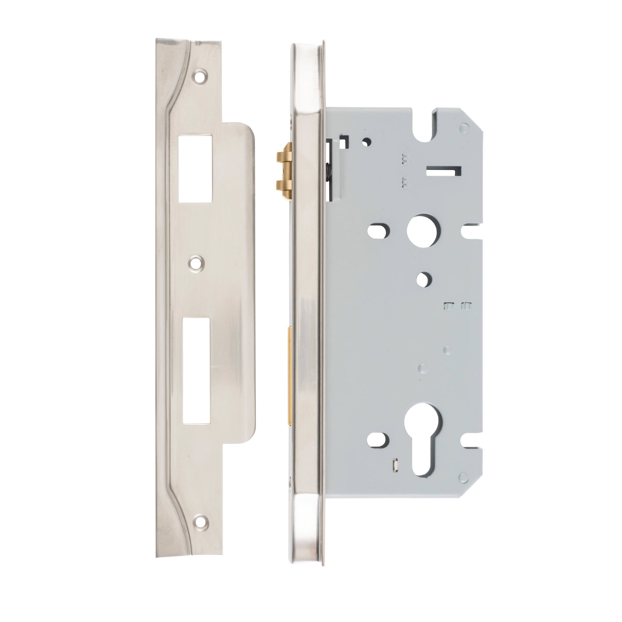 Rebated 85mm Roller Euro Mortice Locks 60mm Backset, Satin Nickel