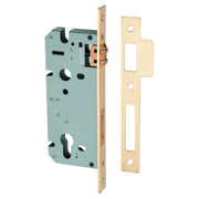 Mortice Lock Roller Euro CTC85mm Backset 45mm Brushed Brass, Satin Brass