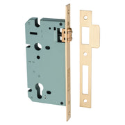 Mortice Lock Roller Euro CTC85mm Backset 60mm Brushed Brass, Satin Brass