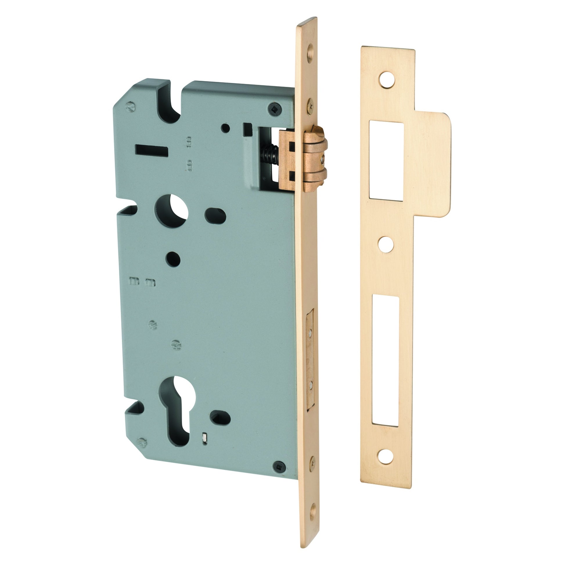 Mortice Lock Roller Euro CTC85mm Backset 60mm Brushed Brass, Satin Brass
