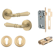 Sarlat Lever Round Rose Entrance Kit w Separate High Security Lock Brushed Brass