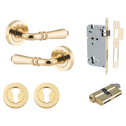 Sarlat Lever Round Rose Entrance Kit w Separate High Security Lock Polished Brass