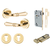 Sarlat Lever Round Rose Entrance Kit w Separate High Security Lock Polished Brass