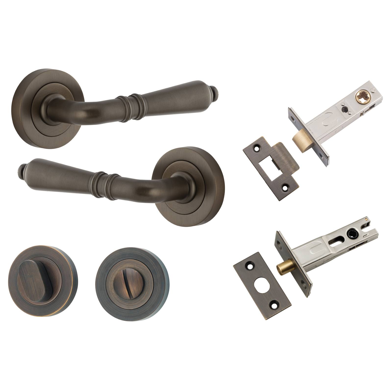 Sarlat Lever Round Rose Privacy Kit with Separate Privacy Turn Signature Brass
