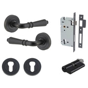 Sarlat Lever Round Rose Entrance Kit with Separate High Security Lock Matt Black