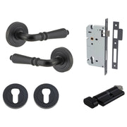 Sarlat Lever Round Rose Entrance Kit with Separate High Security Lock Matt Black