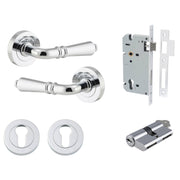 Sarlat Lever Round Rose Entrance Kit w Separate High Security Lock Polished Chrome
