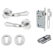 Sarlat Lever Round Rose Entrance Kit w Separate High Security Lock Brushed Chrome
