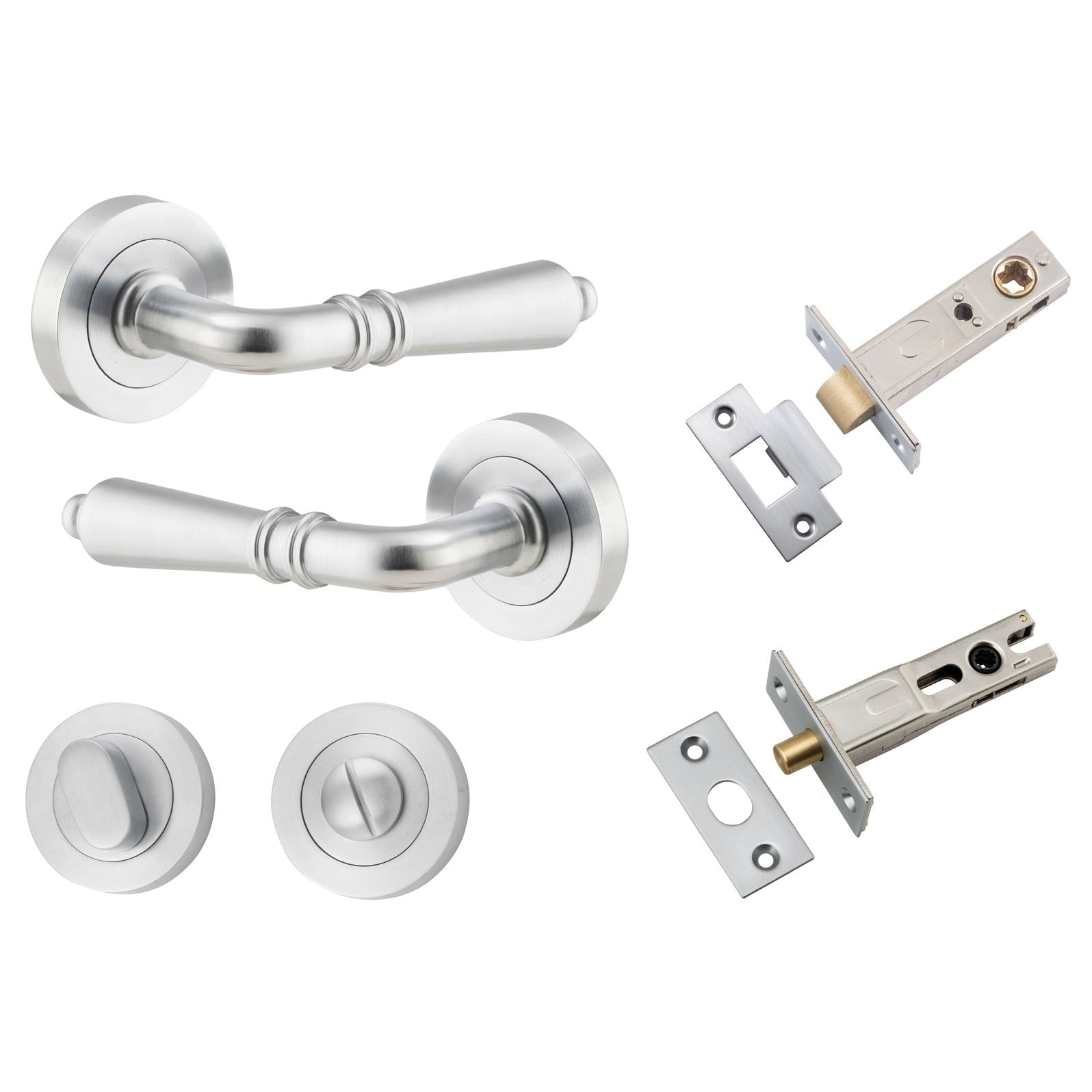 Sarlat Lever Round Rose Privacy Kit w Separate Privacy Turn Brushed Chrome