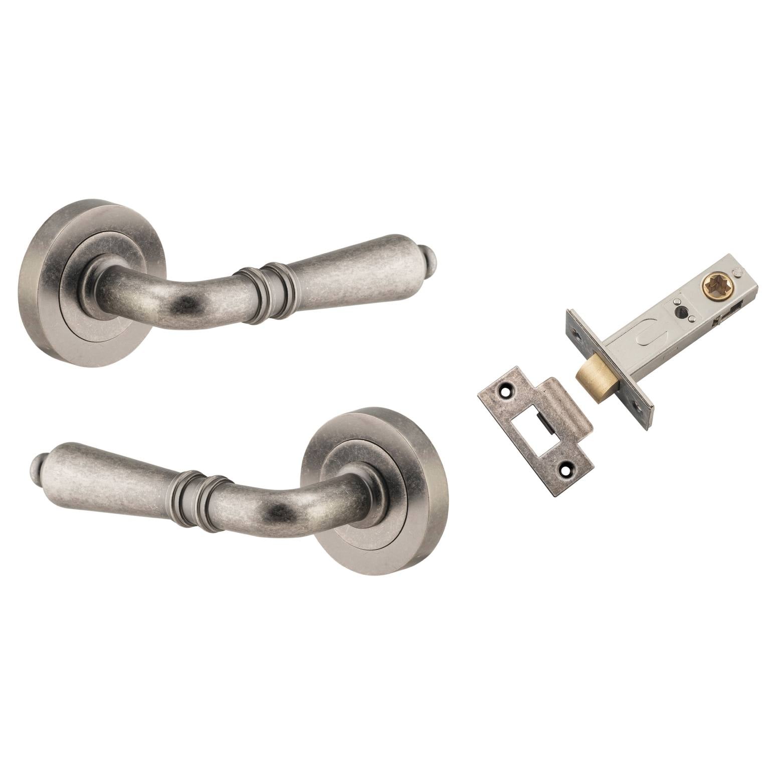 Sarlat Lever Round Rose Passage Kit Distressed Nickel