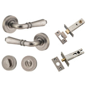 Sarlat Lever Round Rose Privacy Kit w Separate Privacy Turn Distressed Nickel