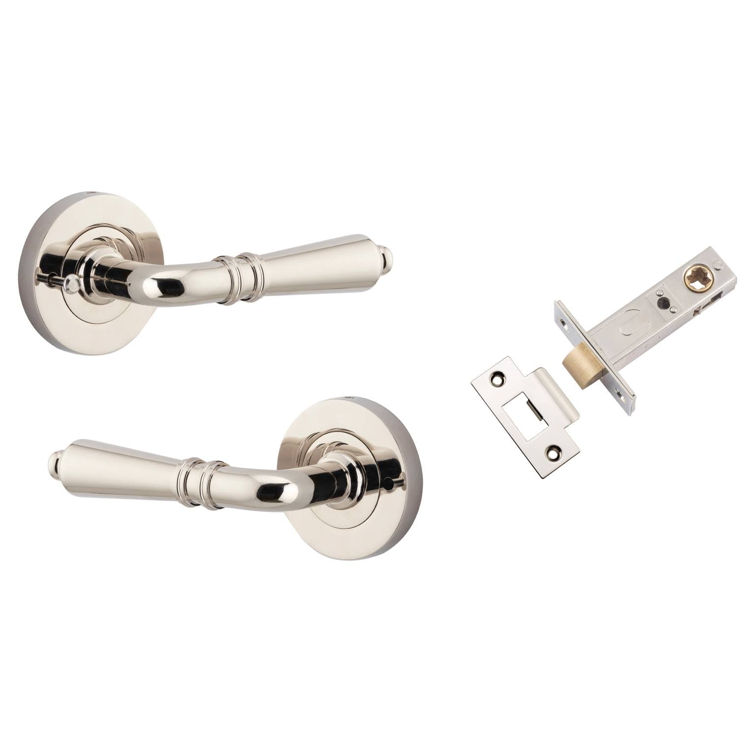 Sarlat Lever Round Rose (Inbuilt Privacy) Polished Nickel