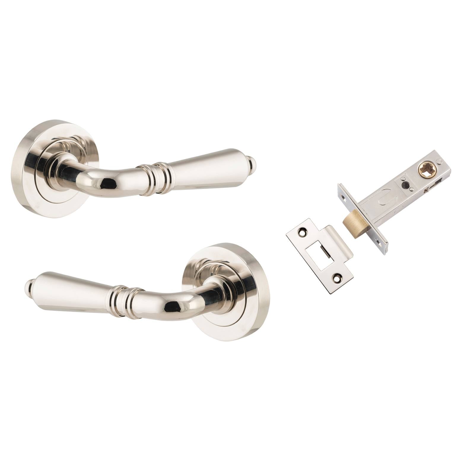 Sarlat Lever Round Rose Passage Kit Polished Nickel