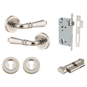 Sarlat Lever Round Rose Entrance Kit with Separate High Security Lock Satin Nickel