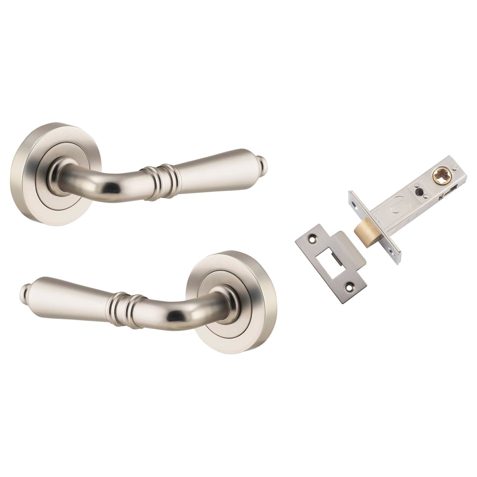 Sarlat Lever Round Rose Passage Kit Satin Nickel