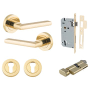 Baltimore Lever Round Rose Entrance Kit w Separate High Security Lock Polished Brass