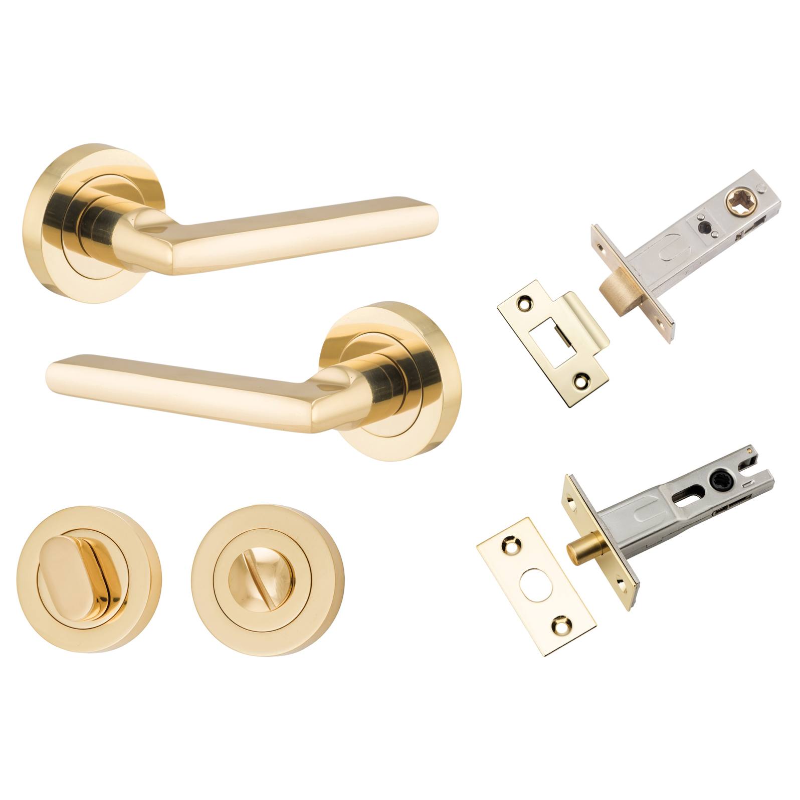 Baltimore Lever Round Rose Privacy Kit w Separate Privacy Turn Polished Brass