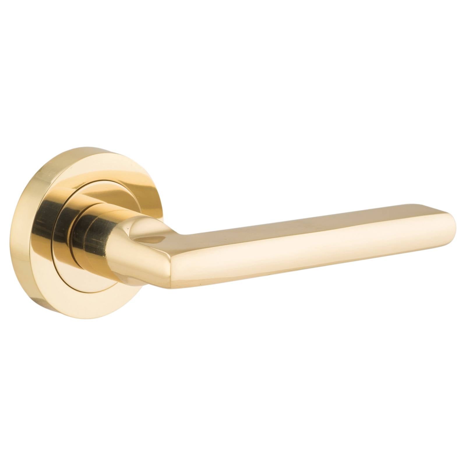 Baltimore Lever on Round Rose, Polished Brass