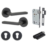 Baltimore Lever Round Rose Entrance Kit w Separate High Security Lock Matt Black