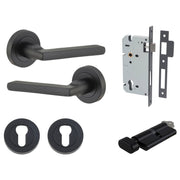 Baltimore Lever Round Rose Entrance Kit w Separate High Security Lock Matt Black
