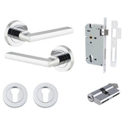 Baltimore Lever Round Rose Entrance Kit w Separate High Security Lock Polished Chrome