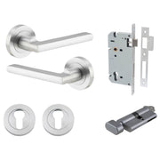 Baltimore Lever Round Rose Entrance Kit w Separate High Security Lock Brushed Chrome
