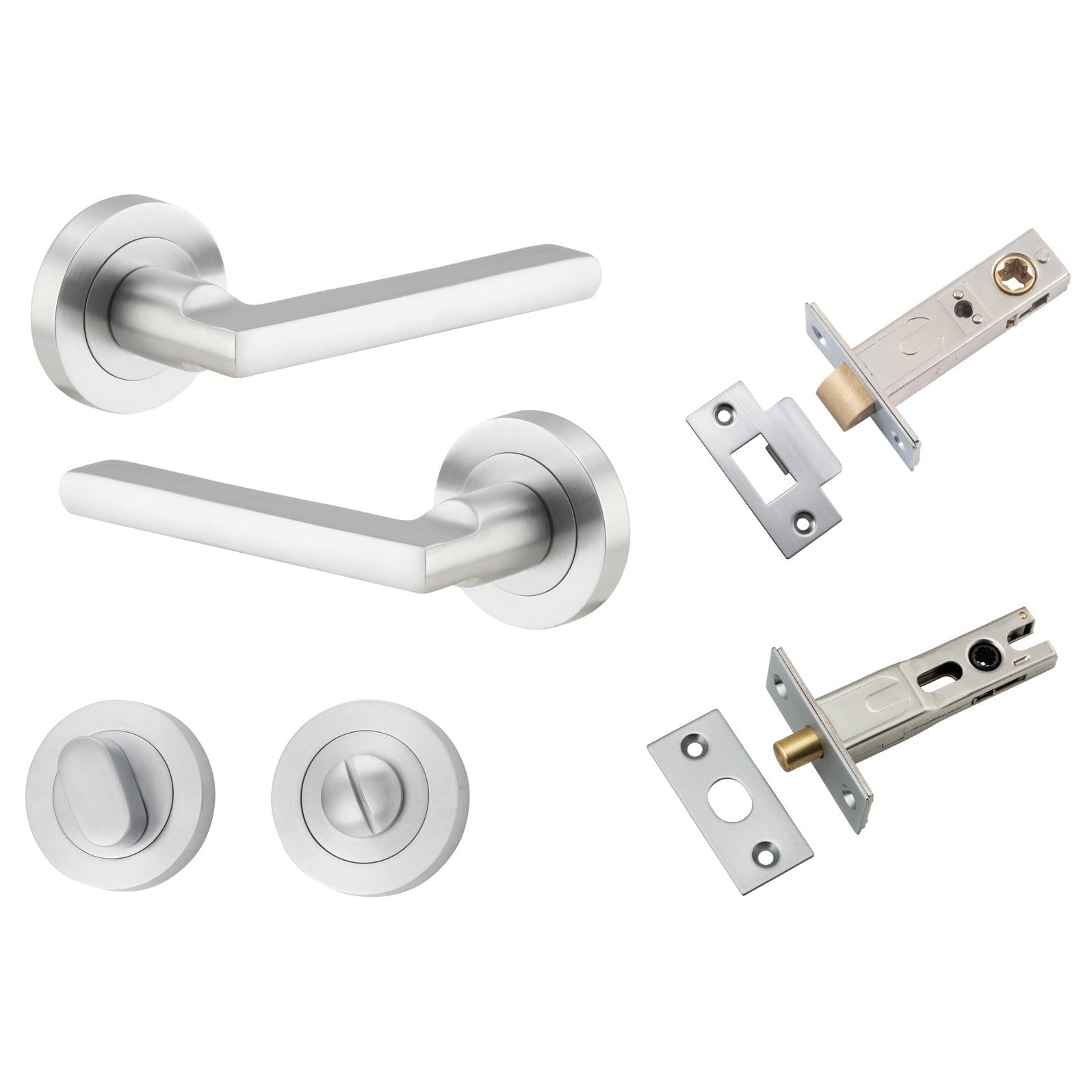 Baltimore Lever Round Rose Privacy Kit w Separate Privacy Turn Brushed Chrome