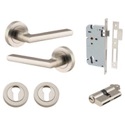 Baltimore Lever Round Rose Entrance Kit w Separate High Security Lock Satin Nickel