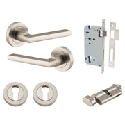 Baltimore Lever Round Rose Entrance Kit w Separate High Security Lock Satin Nickel