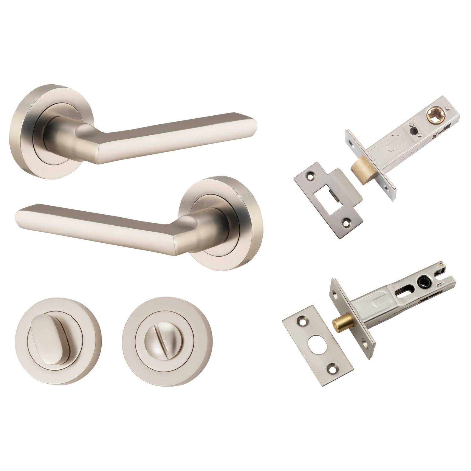 Baltimore Lever Round Rose Privacy Kit w Separate Privacy Turn Satin Nickel