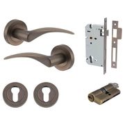 Oxford Lever Round Rose Entrance Kit w Separate High Security Lock Signature Brass