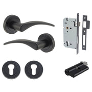 Oxford Lever Round Rose Entrance Kit w Separate High Security Lock Matt Black