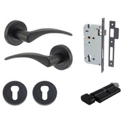 Oxford Lever Round Rose Entrance Kit w Separate High Security Lock Matt Black